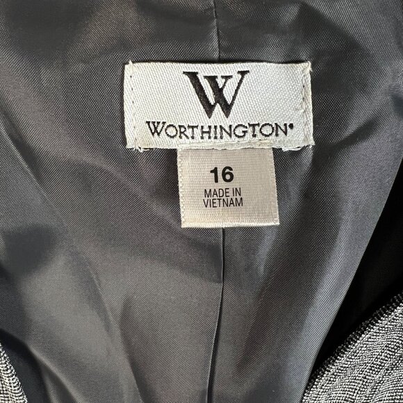 Women's Worthington Black Gray White Chevron Stripe Button Pleated L/S Jacket 16 - Picture 2 of 11